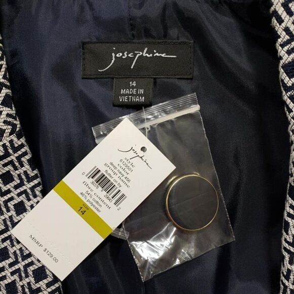 Josephine Dark Blue & White Geo-Mod 3/4 Sleeve Blazer Jacket Size 14 NWT - Picture 5 of 10